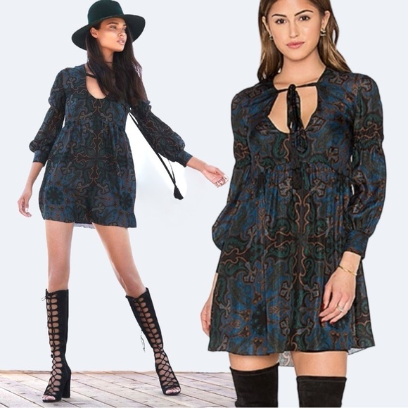 Revolve Rachel Zoe Silk Liridona Mini Dress Blue Size 2 XS V Neck Plunge Ruffle - Picture 1 of 17